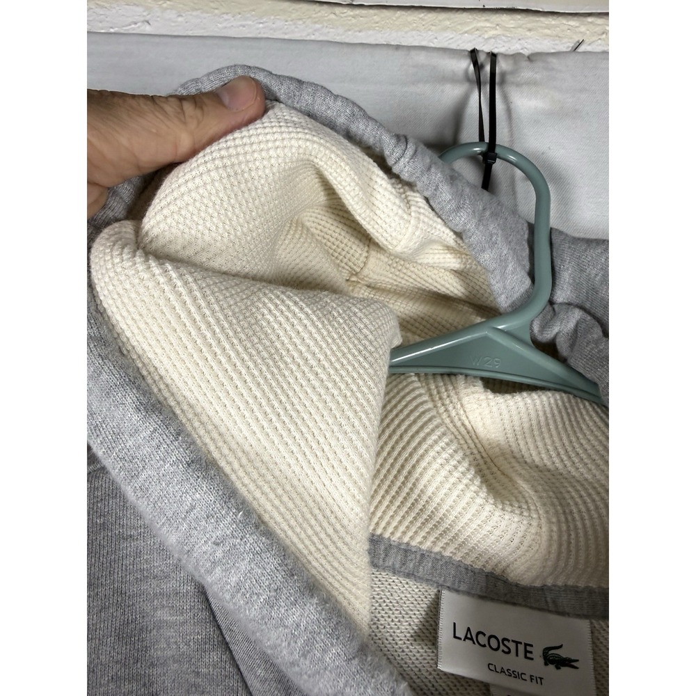 Lacoste Hoodie Men's Large Gray Signature Cotton Fleece Sweatshirt Thermal Hood - Picture 3 of 7